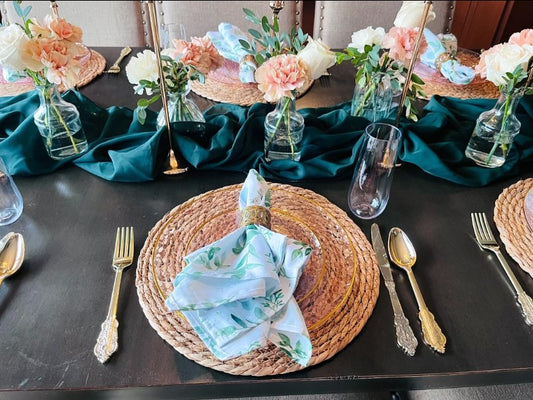 Elegant dinner party table setting with affordable disposable dinnerware.