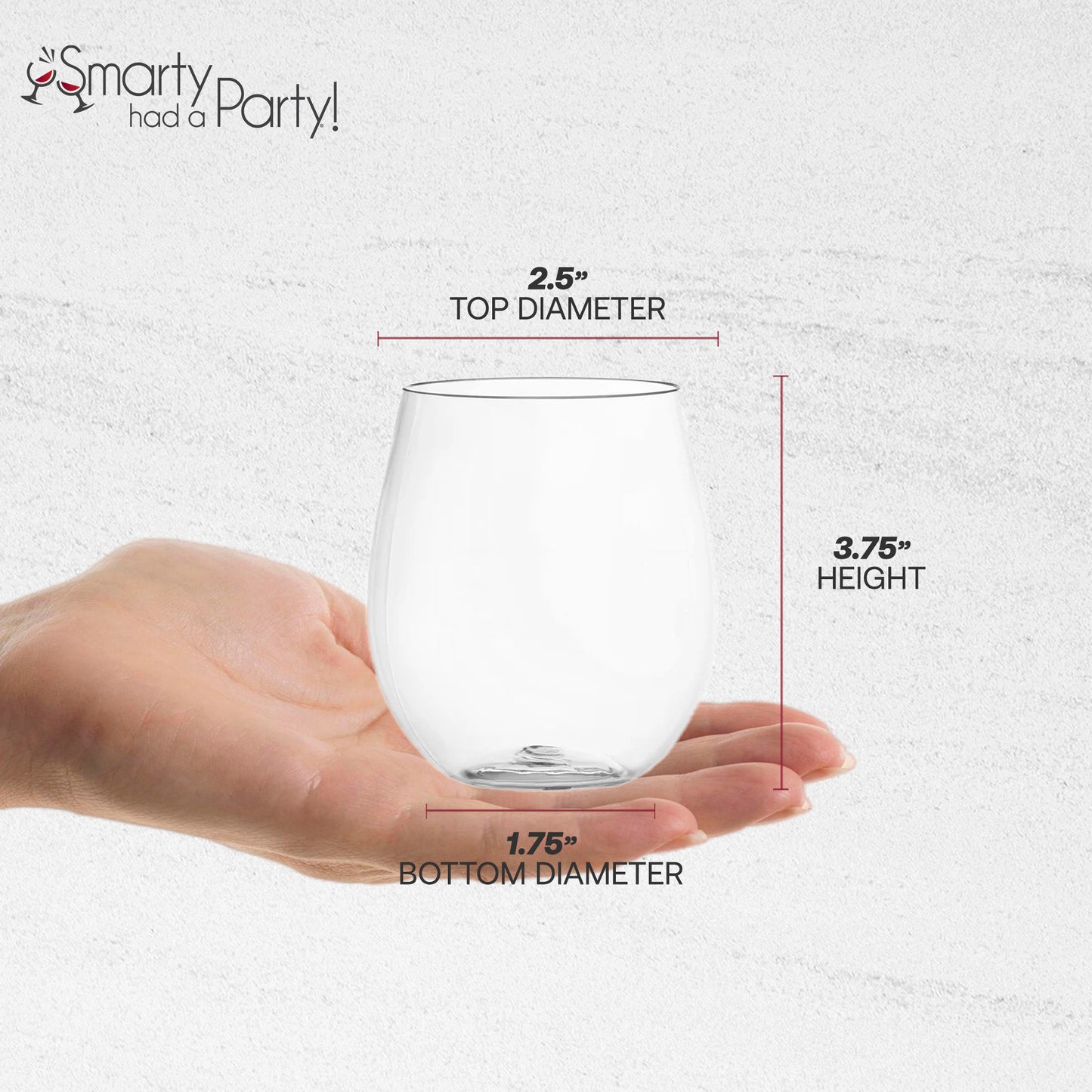 12 oz. Clear Elegant Stemless Disposable Plastic Wine Glasses