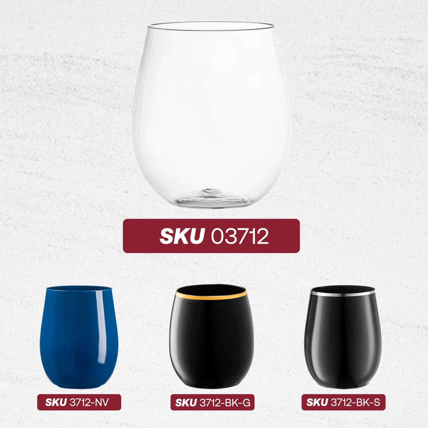 12 oz. Clear Elegant Stemless Disposable Plastic Wine Glasses