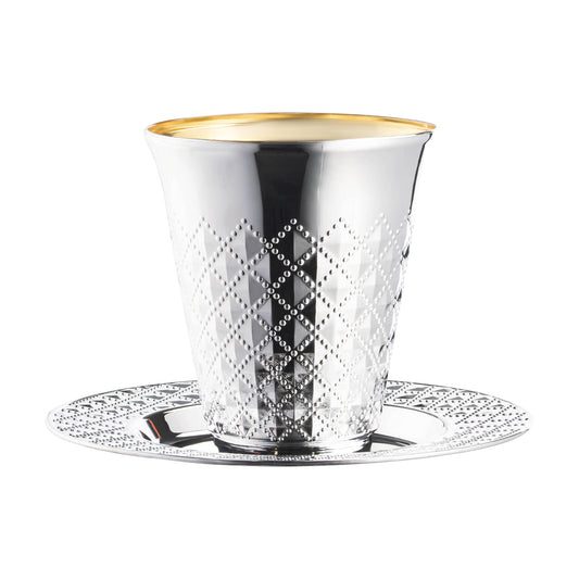 Shiny Aluminum Silver Round Plastic Saucers and Kiddush Cup Value Set