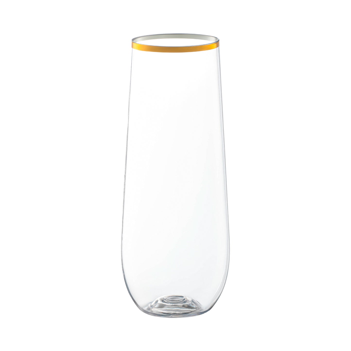 9 oz. Clear with Gold Stemless Disposable Plastic Champagne Flutes