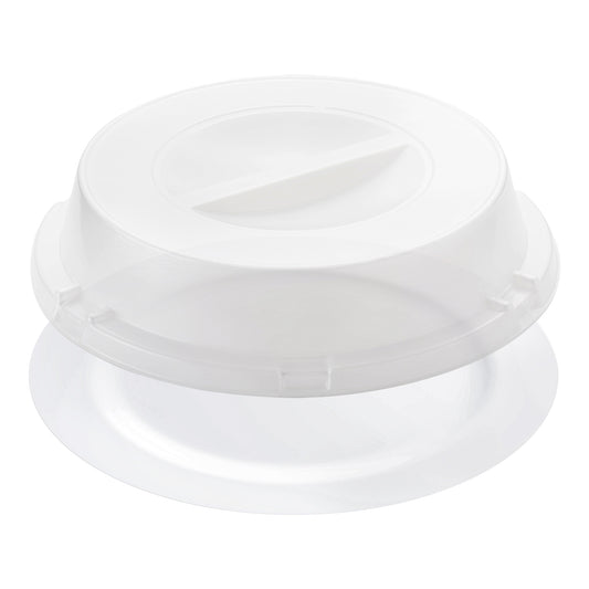 9" Solid White Plastic Buffet Plates with Clear Dome Lids