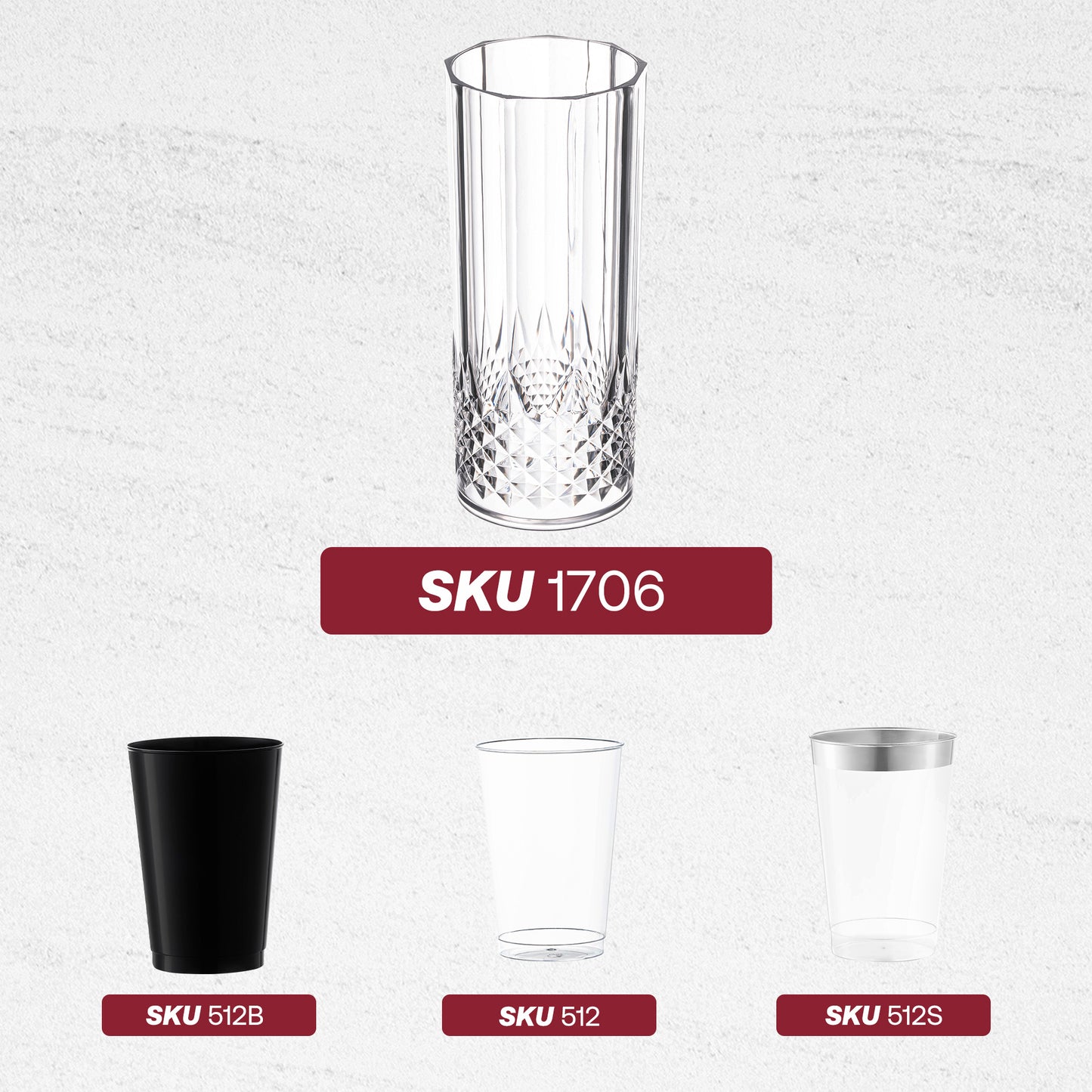 14 oz. Clear Crystal Cut High Ball Disposable Plastic Glasses