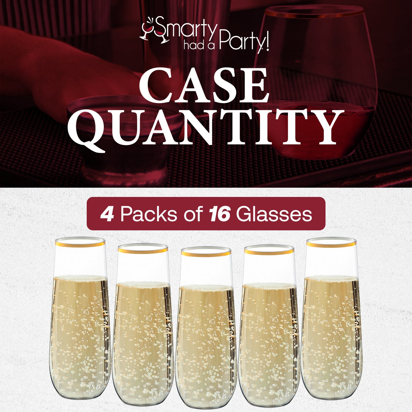 9 oz. Clear with Gold Stemless Disposable Plastic Champagne Flutes