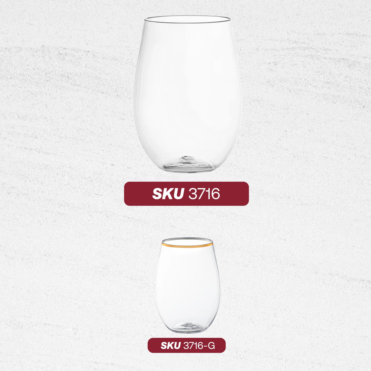 16 oz. Clear Stemless Disposable Plastic Wine Glasses