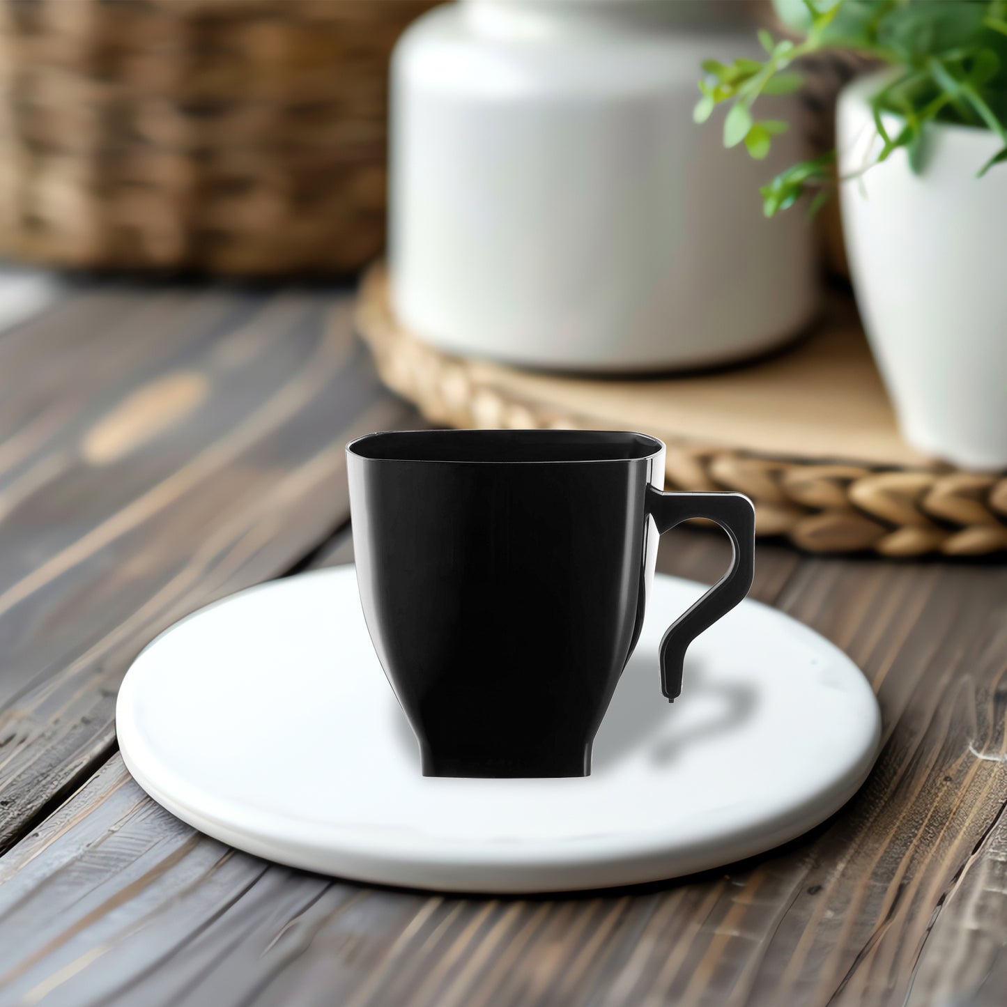 8 oz. Black Square Disposable Plastic Coffee Mugs