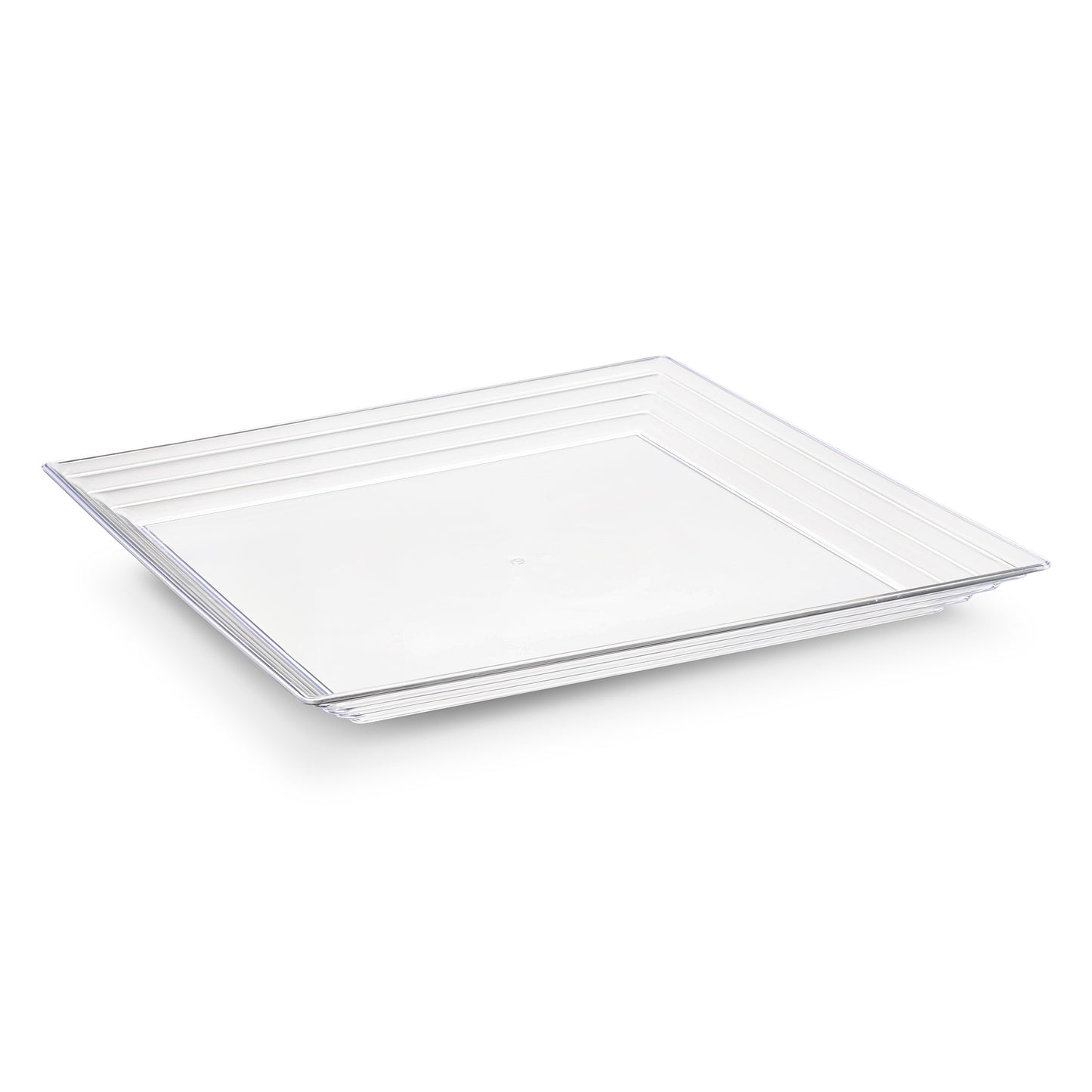 16" x 16" Clear Square with Groove Rim Disposable Plastic Serving Trays