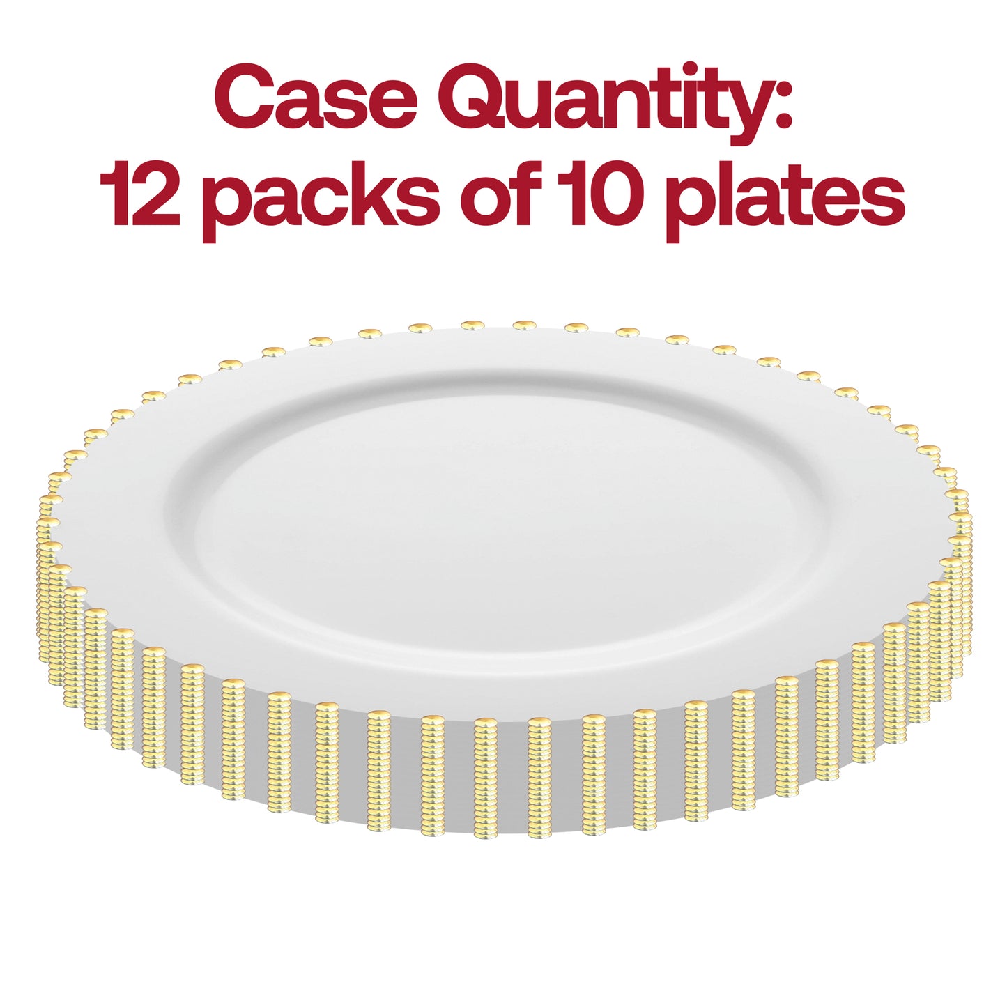 White with Gold Pearl String Round Plastic Dinner Plates (10”)