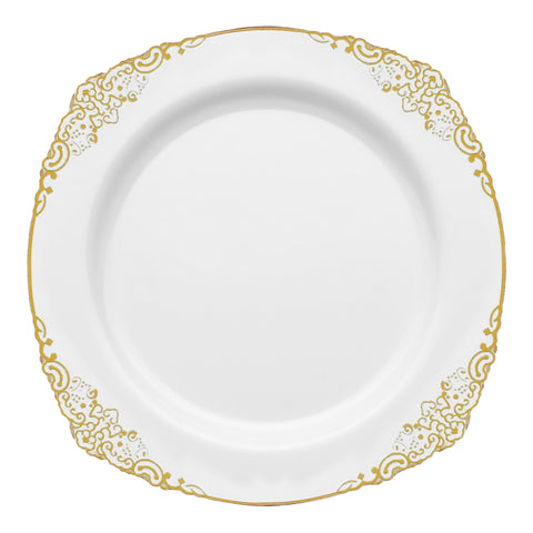 Introducing the White with Gold Fancy Round Plastic Salad Plates (7.5