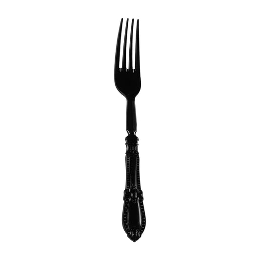 Black Baroque Disposable Plastic Dinner Forks Main | The Kaya Collection