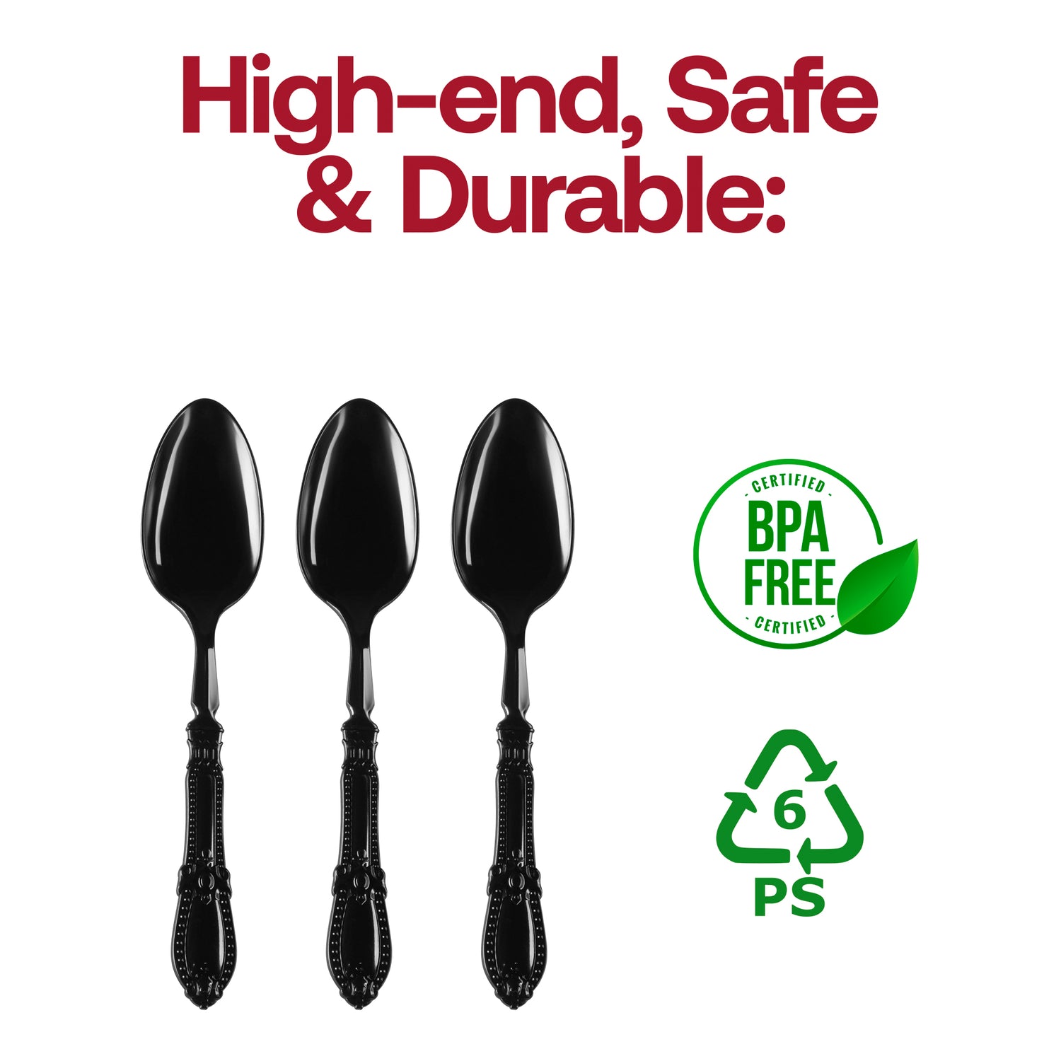 Black Baroque Disposable Plastic Dinner Spoons BPA | The Kaya Collection