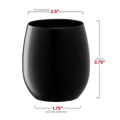 12 oz. Black Elegant Stemless Plastic Wine Glasses Dimension | The Kaya Collection