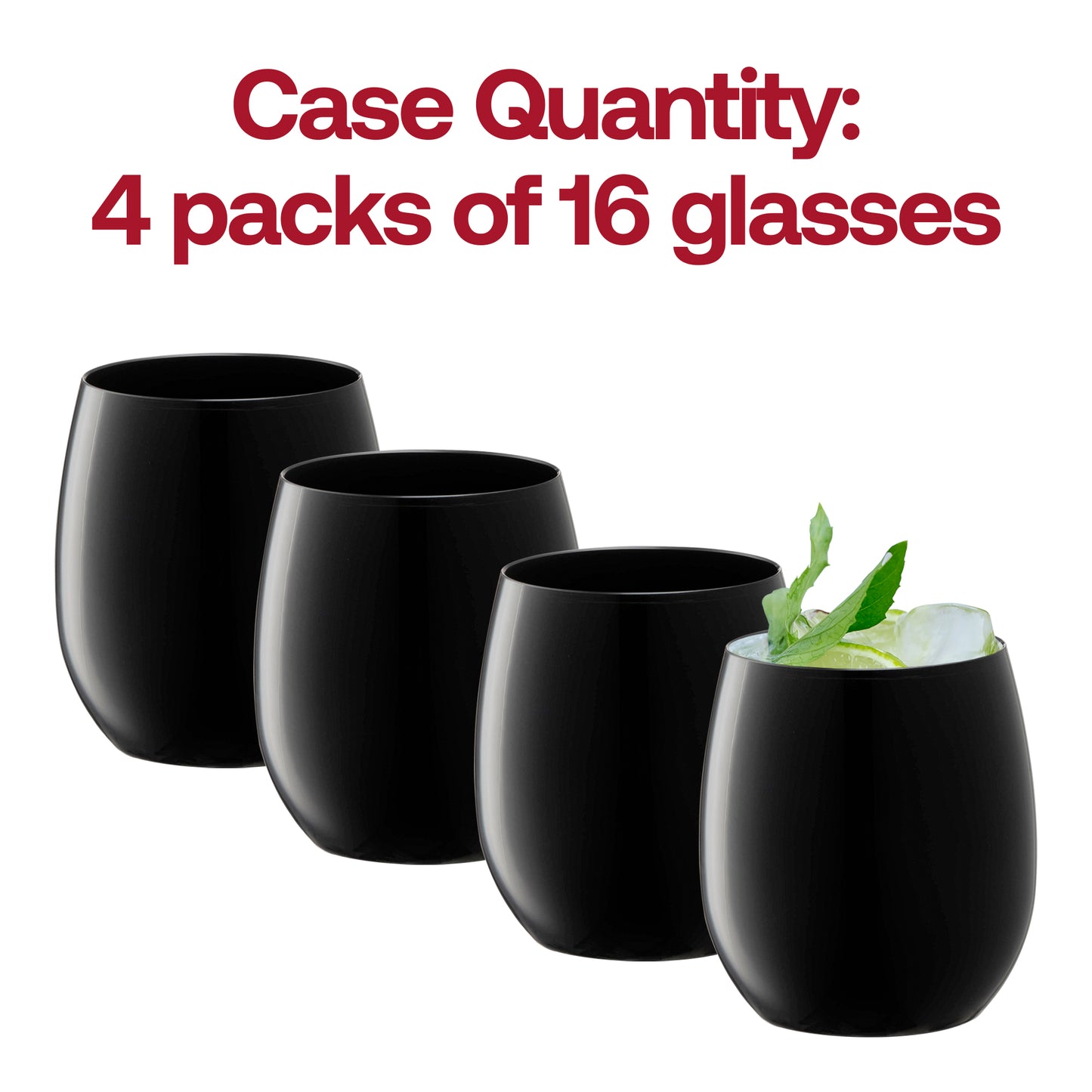 12 oz. Black Elegant Stemless Plastic Wine Glasses Quantity | The Kaya Collection