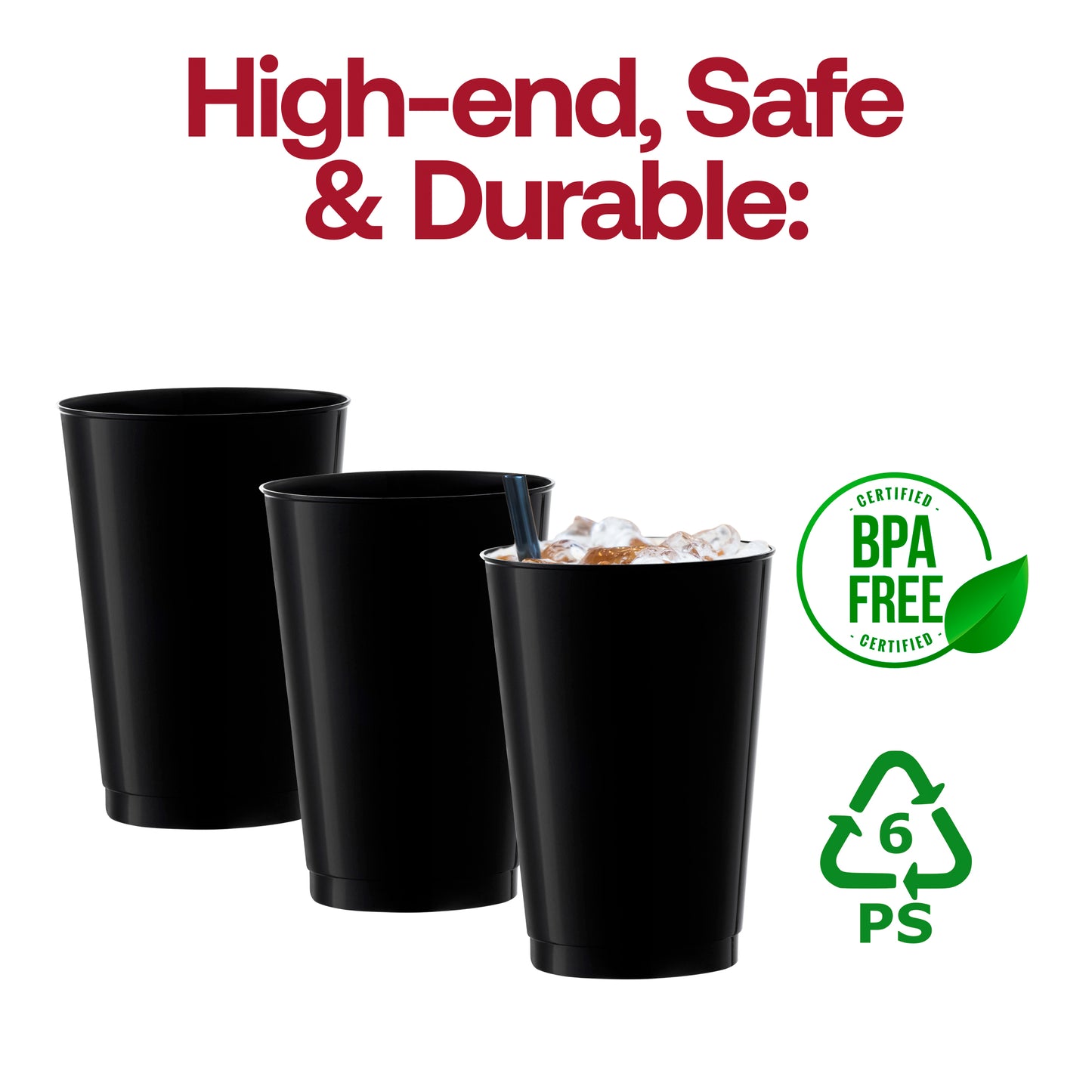 12 oz. Black Round Disposable Plastic Tumblers BPA | The Kaya Collection