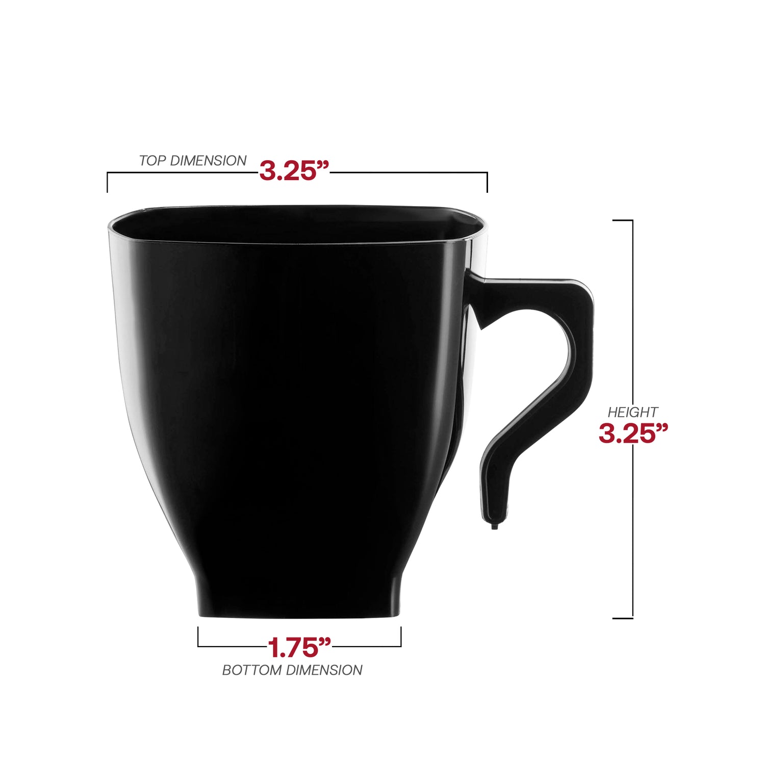 8 oz. Black Square Plastic Coffee Mugs Dimension | The Kaya Collection
