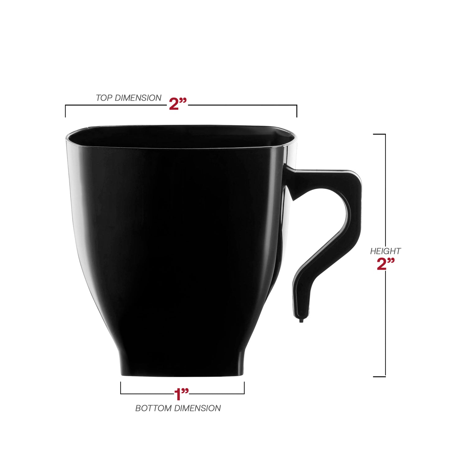 2 oz. Black Square Plastic Mini Coffee Tea Cups Dimension | The Kaya Collection