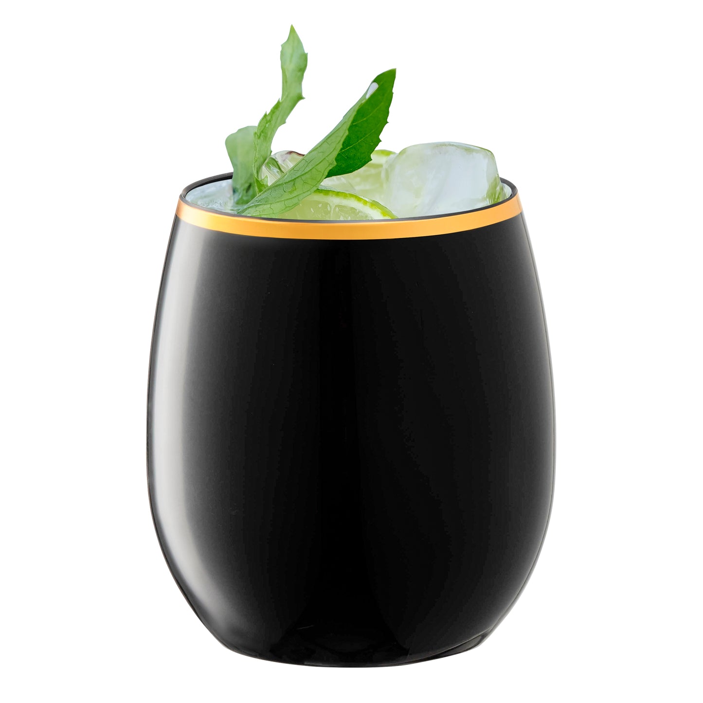 12 oz. Black with Gold Elegant Stemless Plastic Wine Glasses Secondary | The Kaya Colletion