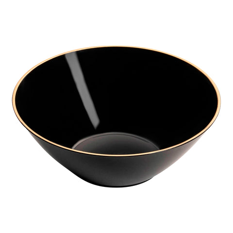 Black with Gold Rim Organic Round Disposable Plastic Dessert Bowls (6 oz.) | The Kaya Collection