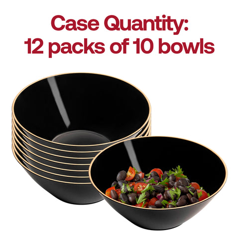 Black with Gold Rim Organic Round Disposable Plastic Dessert Bowls (6 oz.) Quantity | The Kaya Collection