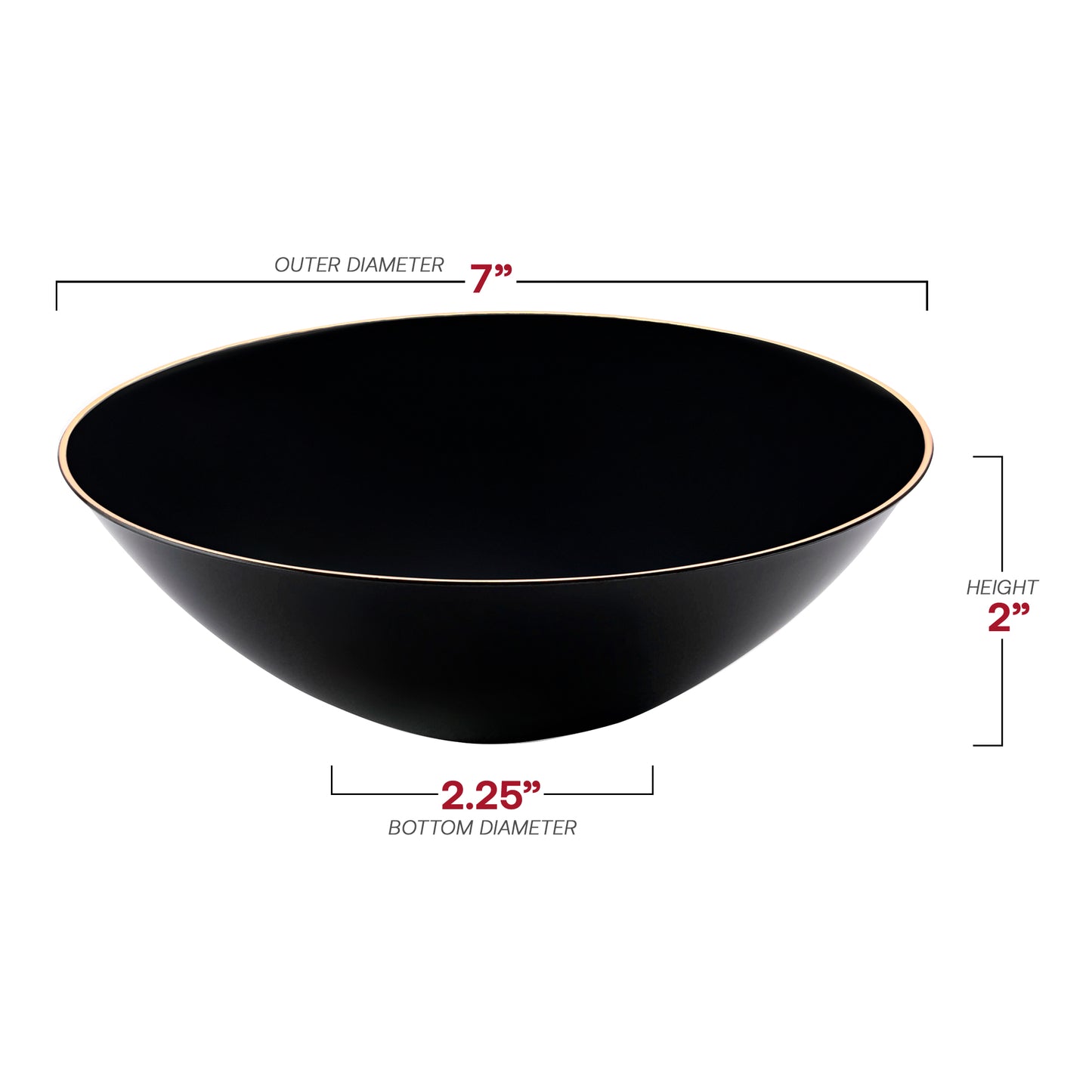 Black with Gold Rim Organic Round Disposable Plastic Soup Bowls Dimension | The Kaya Collection