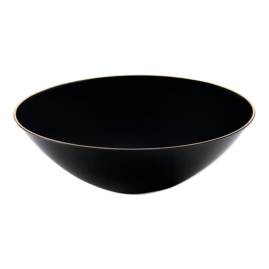 Black with Gold Rim Organic Round Disposable Plastic Soup Bowls | The Kaya Collection