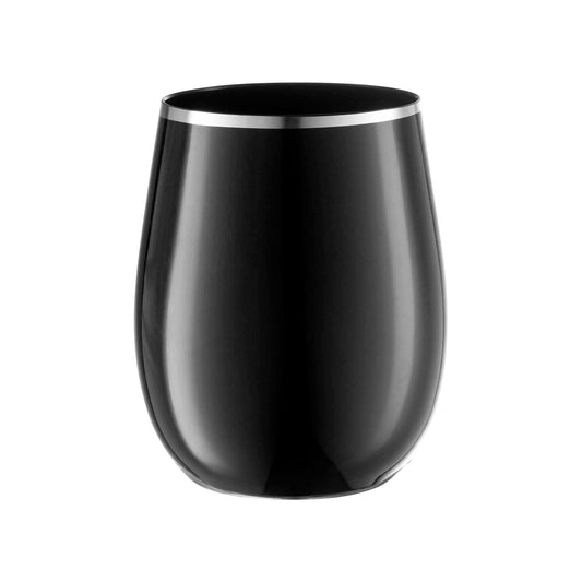 12 oz. Black with Silver Elegant Stemless Plastic Wine Glasses Main | The Kaya Collection