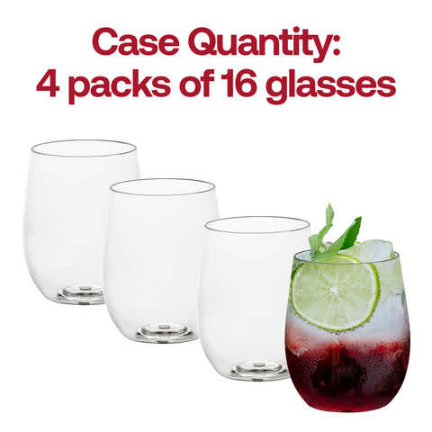 12 oz. Clear Elegant Stemless Disposable Plastic Wine Glasses