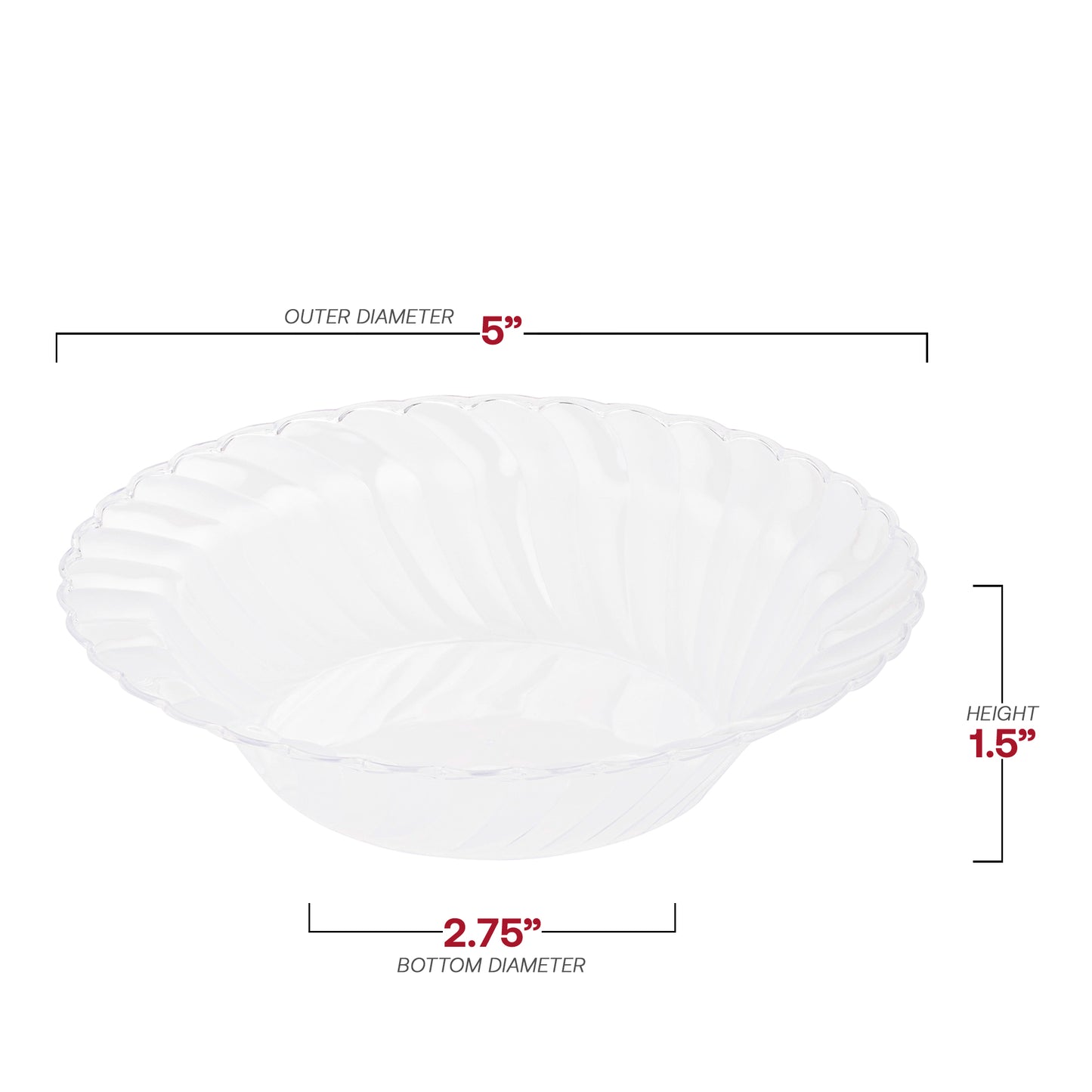 Clear Flair Disposable Plastic Dessert Bowls (5 oz.) Dimension | The Kaya Collection