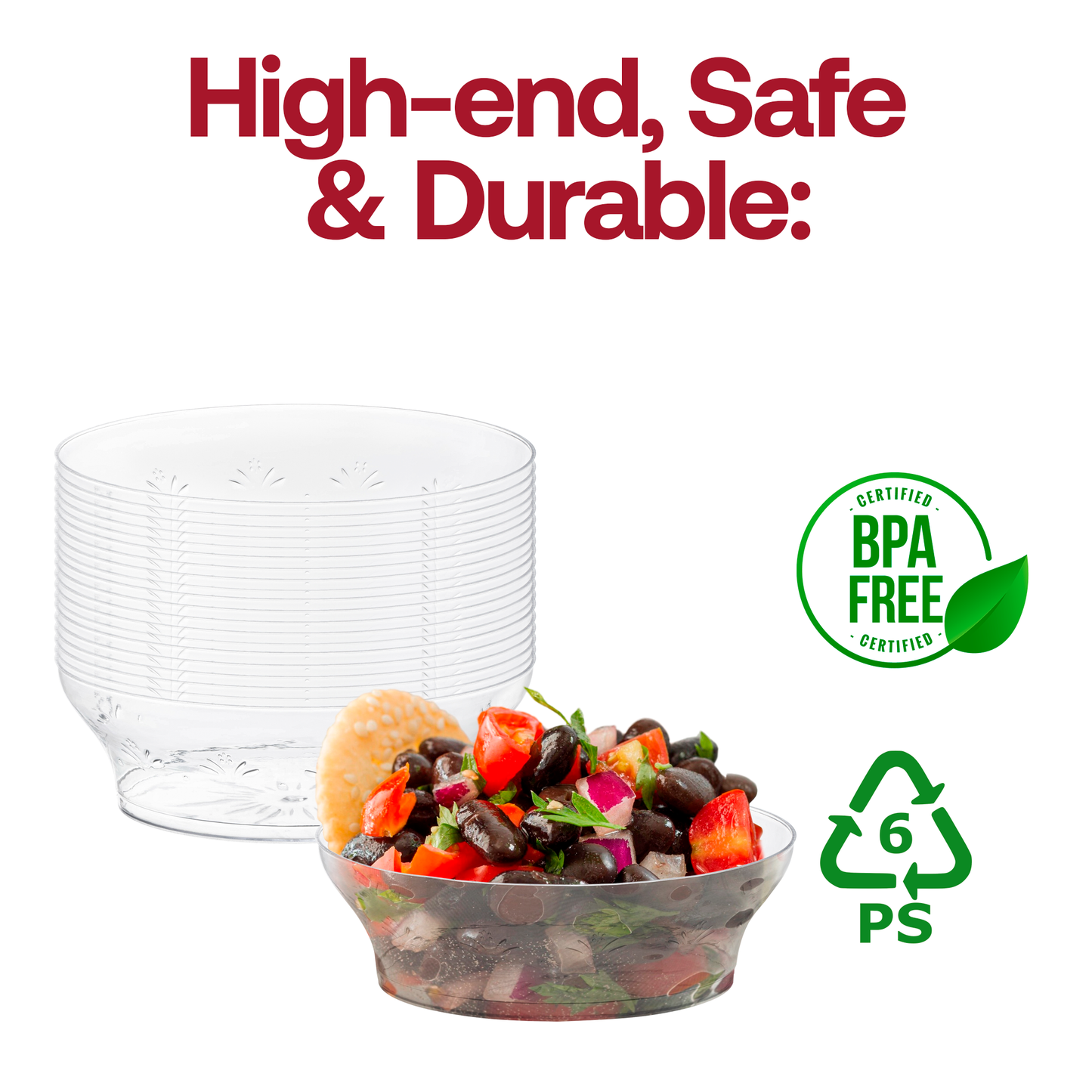 Clear Floral Round Disposable Plastic Soup Bowls (10 oz.) BPA | The Kaya Collection