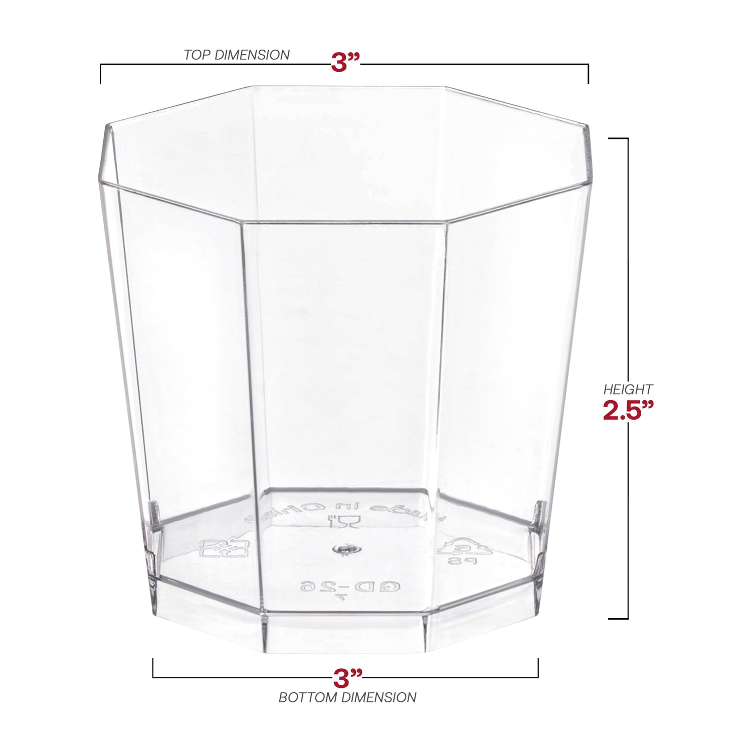 5.5 oz. Clear Octagon Disposable Plastic Dessert Cups Dimension | The Kaya Collection