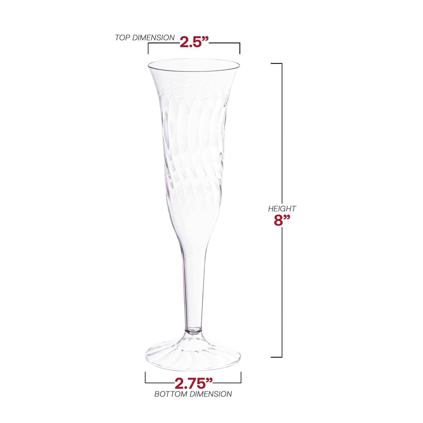 5 oz. Clear Plastic Champagne Flutes Dimension | The Kaya Collection