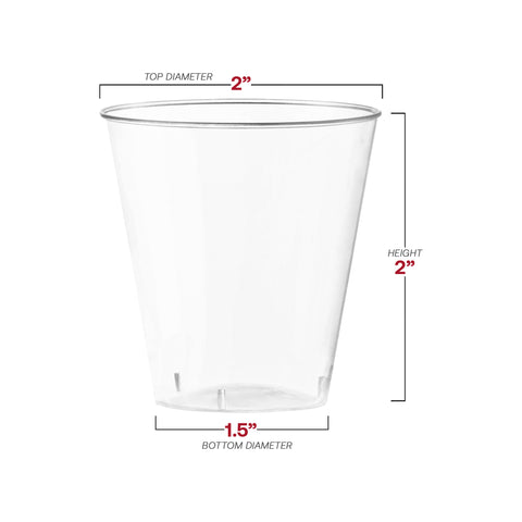 2 oz. Clear Round Plastic Disposable Shot Glasses Dimension | The Kaya Collection