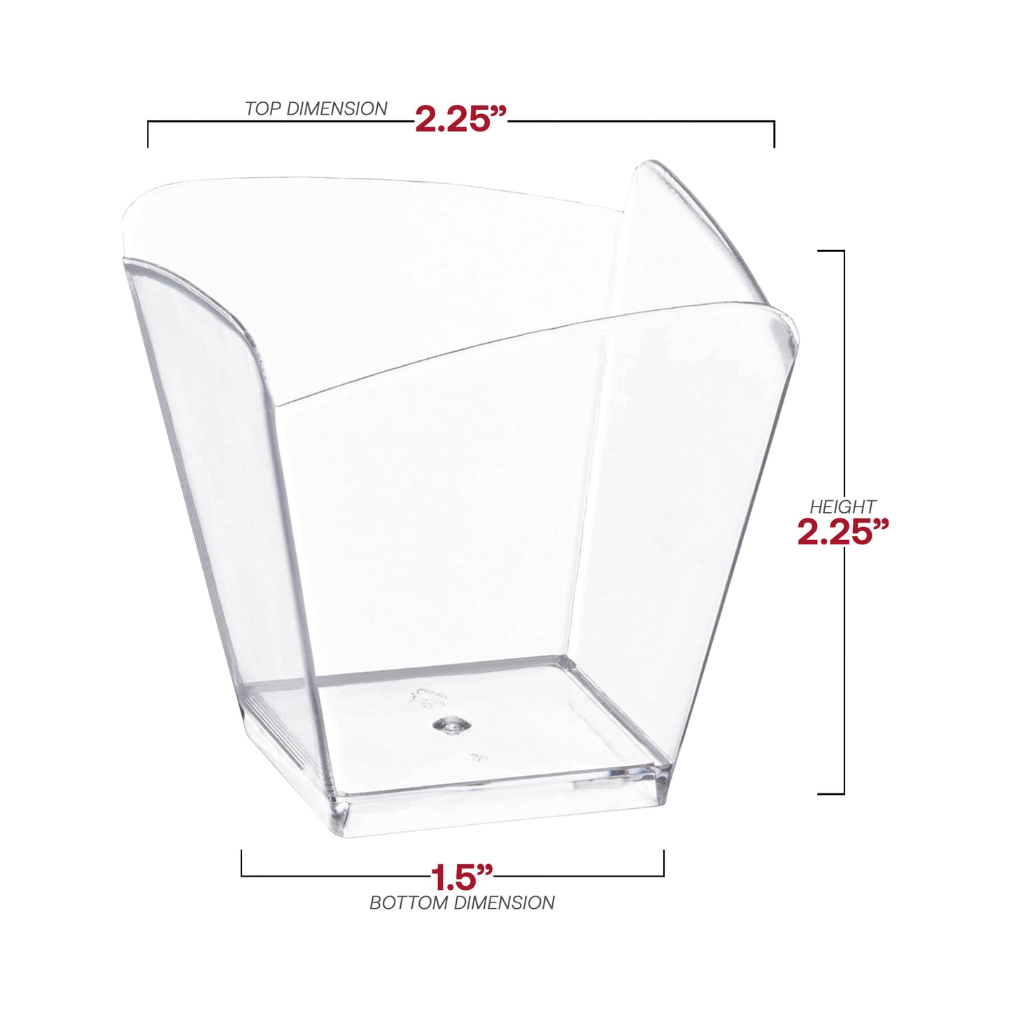 3.5 oz. Clear Small Square Disposable Plastic Cups Dimension | The Kaya Collection