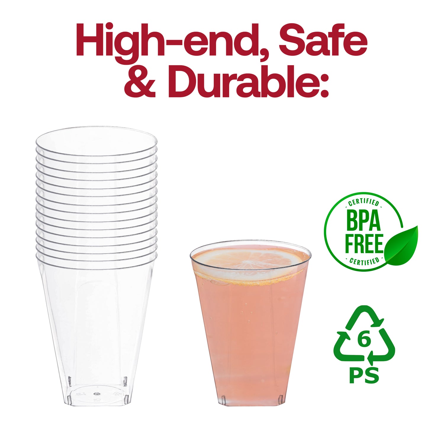 7 oz. Clear Square Bottom Disposable Plastic Cups BPA | The Kaya Collection