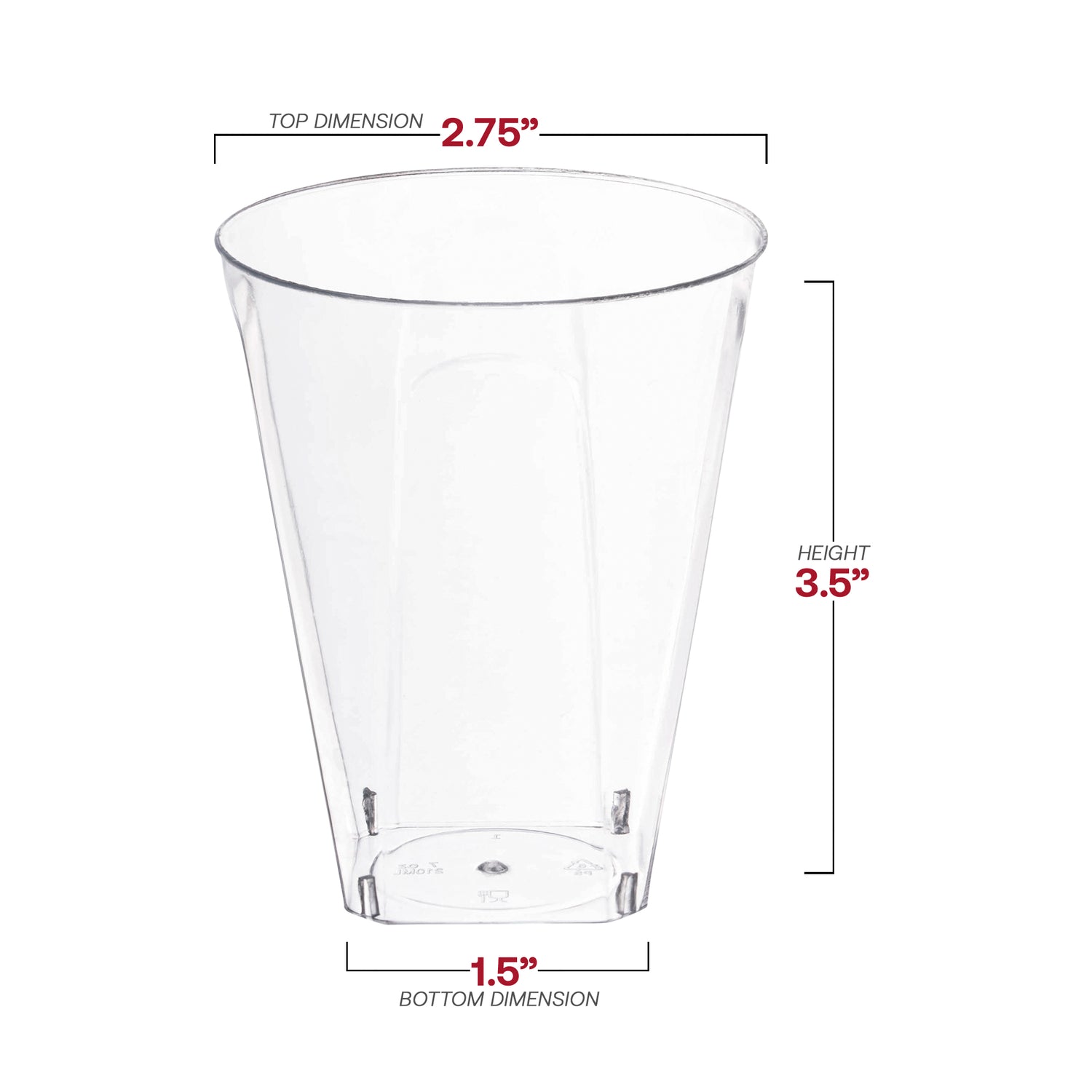 7 oz. Clear Square Bottom Disposable Plastic Cups Dimension | The Kaya Collection