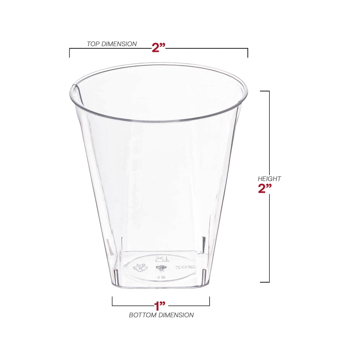 2 oz. Clear Square Bottom Disposable Plastic Shot Cups Dimension | The Kaya Collection