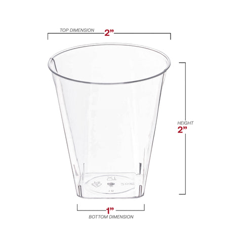 2 oz. Clear Square Bottom Disposable Plastic Shot Cups Dimension | The Kaya Collection