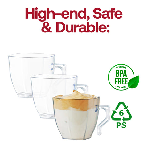 8 oz. Clear Square Plastic Coffee Mugs BPA | The Kaya Collection