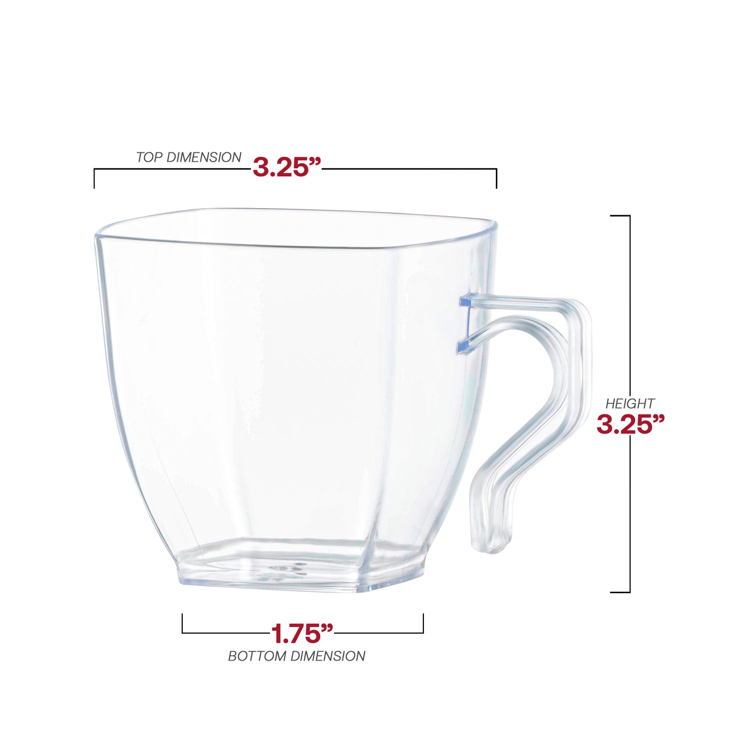 8 oz. Clear Square Plastic Coffee Mugs Dimension | The Kaya Collection