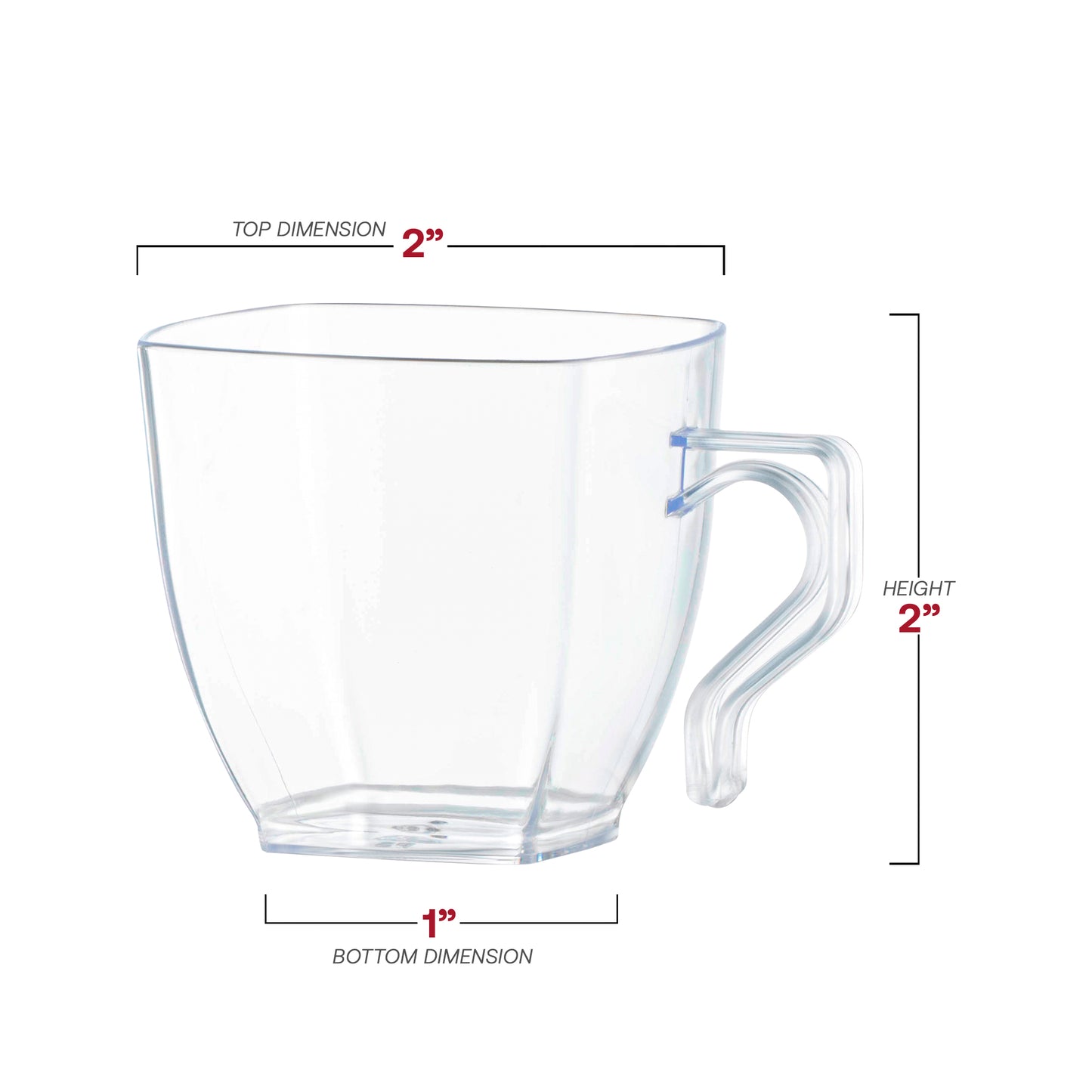 2 oz. Clear Square Plastic Mini Coffee Tea Cups Dimension | The Kaya Collection