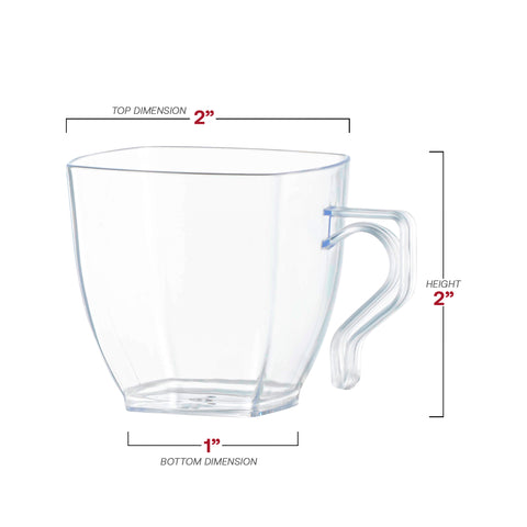 2 oz. Clear Square Plastic Mini Coffee Tea Cups Dimension | The Kaya Collection