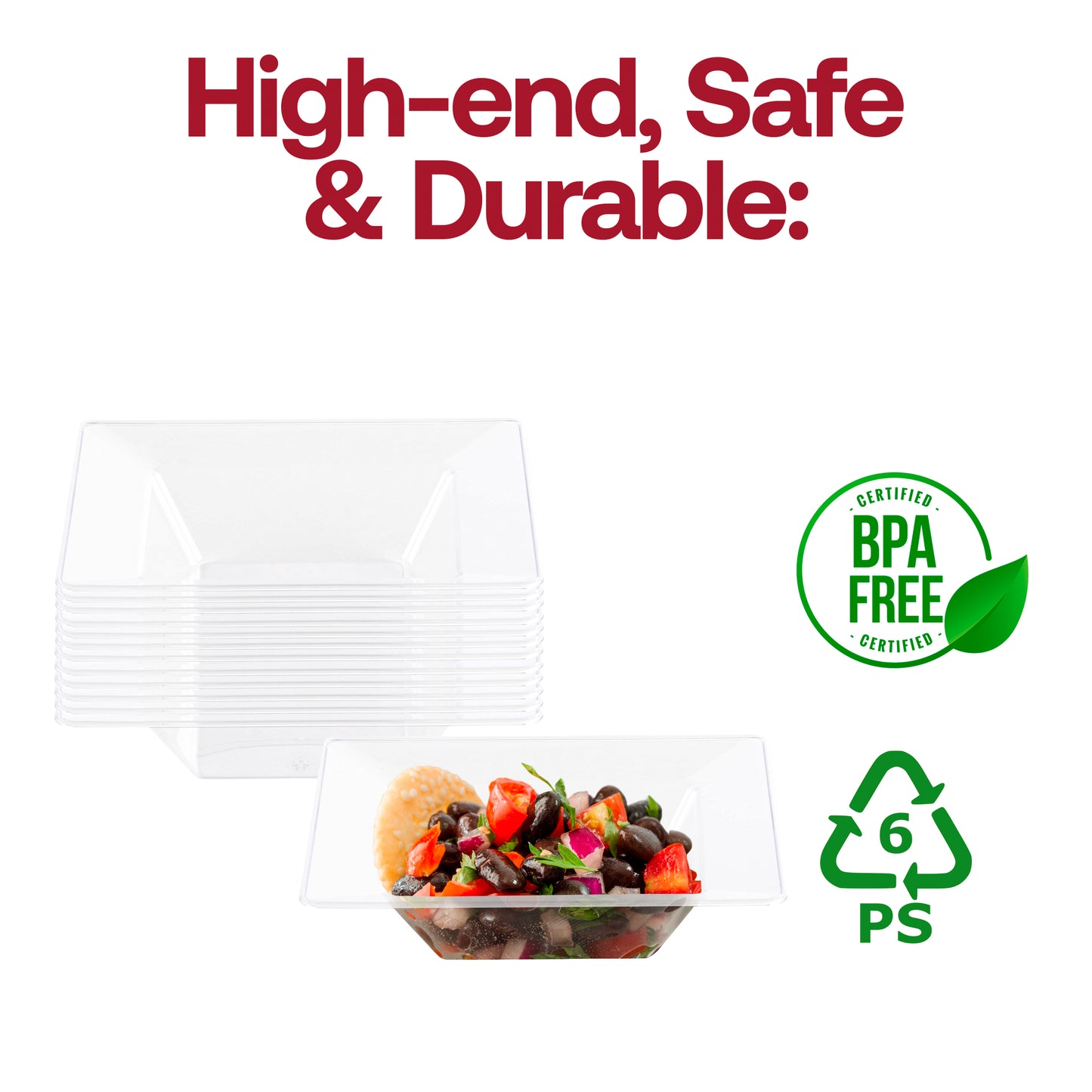 Clear Square Disposable Plastic Soup Bowls (12 oz.) BPA | The Kaya Collection