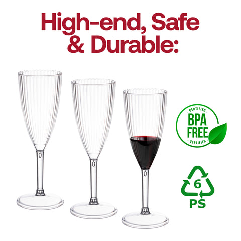 8 oz. Clear Stripe Round Disposable Plastic Champagne Flutes BPA | The Kaya Collection