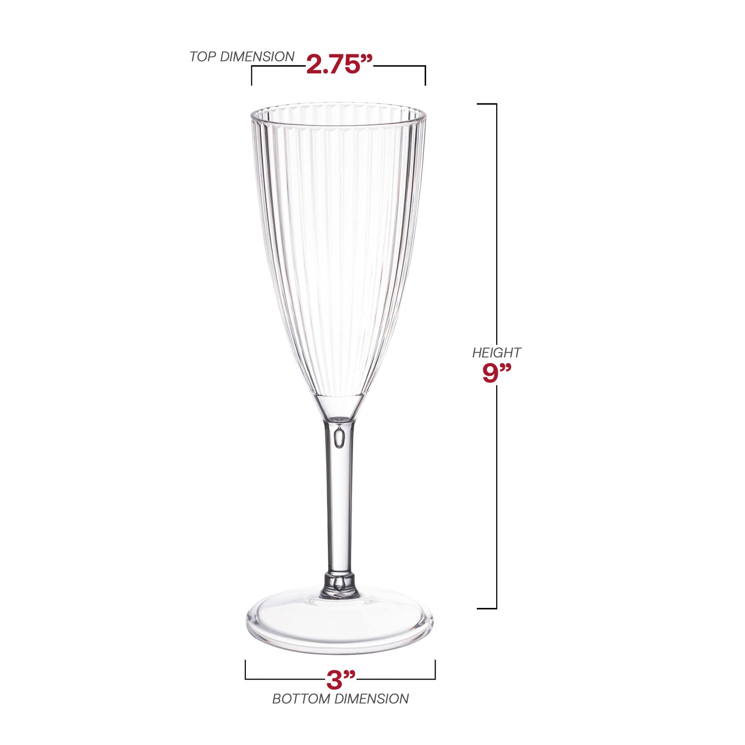 8 oz. Clear Stripe Round Disposable Plastic Champagne Flutes Dimension | The Kaya Collection