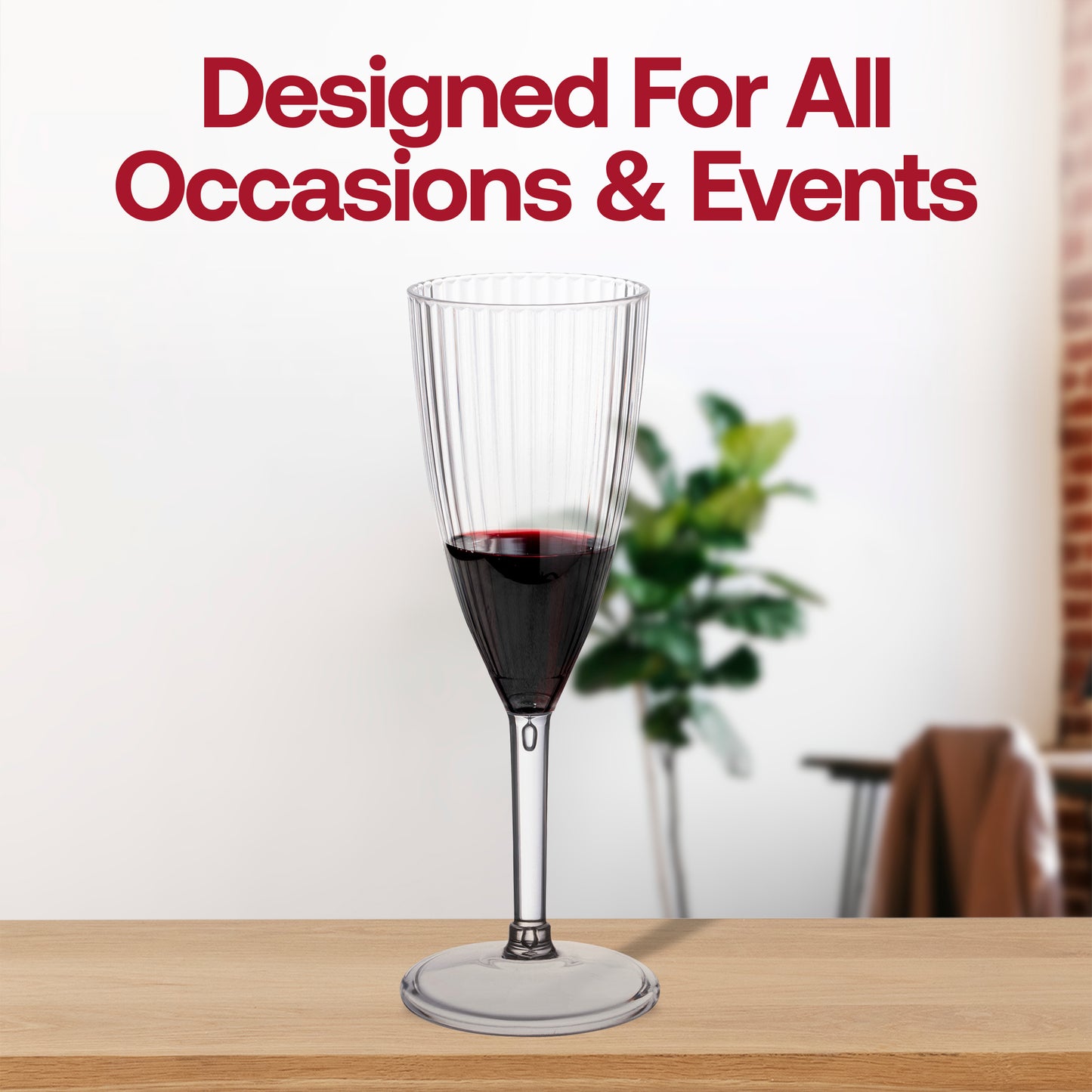 8 oz. Clear Stripe Round Disposable Plastic Champagne Flutes Lifestyle | The Kaya Collection