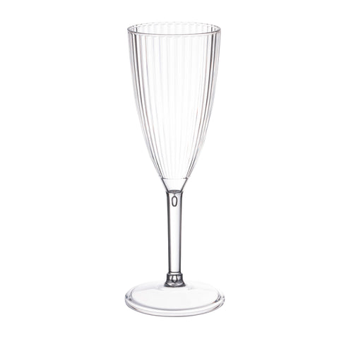 8 oz. Clear Stripe Round Disposable Plastic Champagne Flutes Main | The Kaya Collection