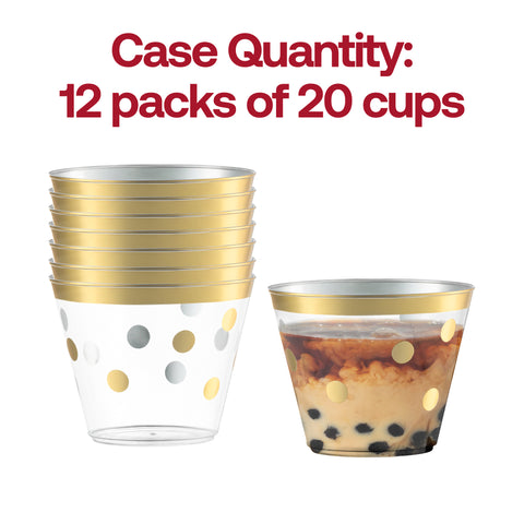 9 oz. Clear with Gold Dots Round Disposable Plastic Party Cups Quantity | The Kaya Collection