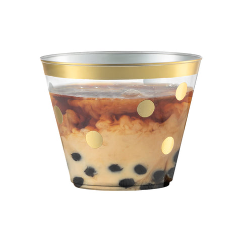 9 oz. Clear with Gold Dots Round Disposable Plastic Party Cups Secondary | The Kaya Collection