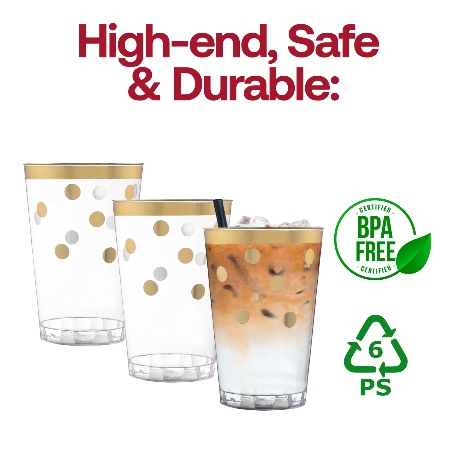 12 oz. Clear with Gold Dots Round Disposable Plastic Tumblers BPA | The Kaya Collection