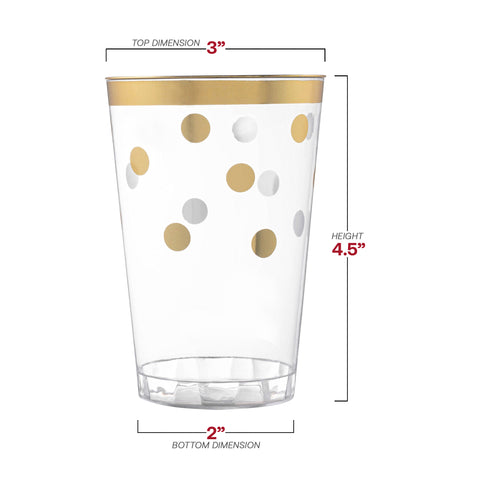 12 oz. Clear with Gold Dots Round Disposable Plastic Tumblers Dimension | The Kaya Collection